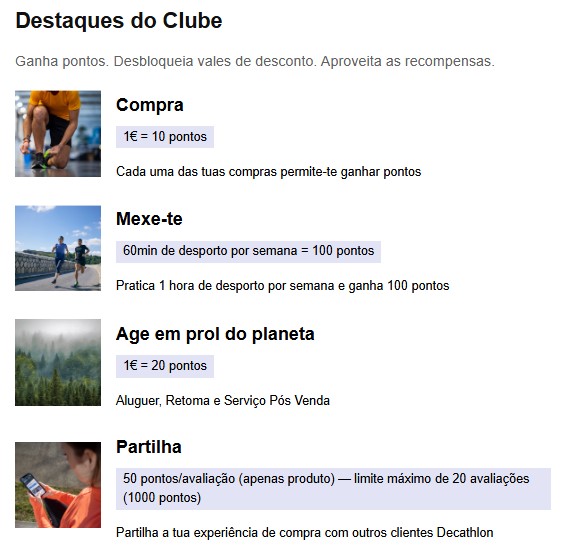 Clube Decathlon ganhar pontos